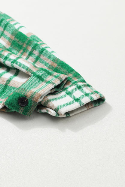 Plaid Flap Pocket Long Sleeve Shacket | Green