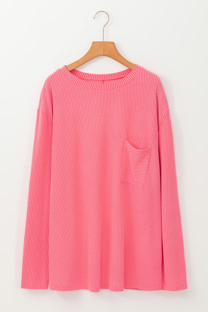 Plus Size Ribbed Textured Long Sleeve T Shirt | Peach Blossom