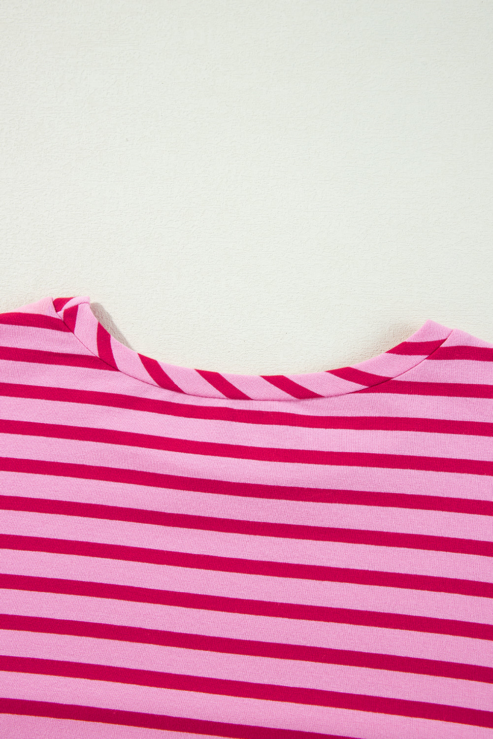 Striped Print Crew Neck Drop Shoulder Sweatshirt | Sachet Pink