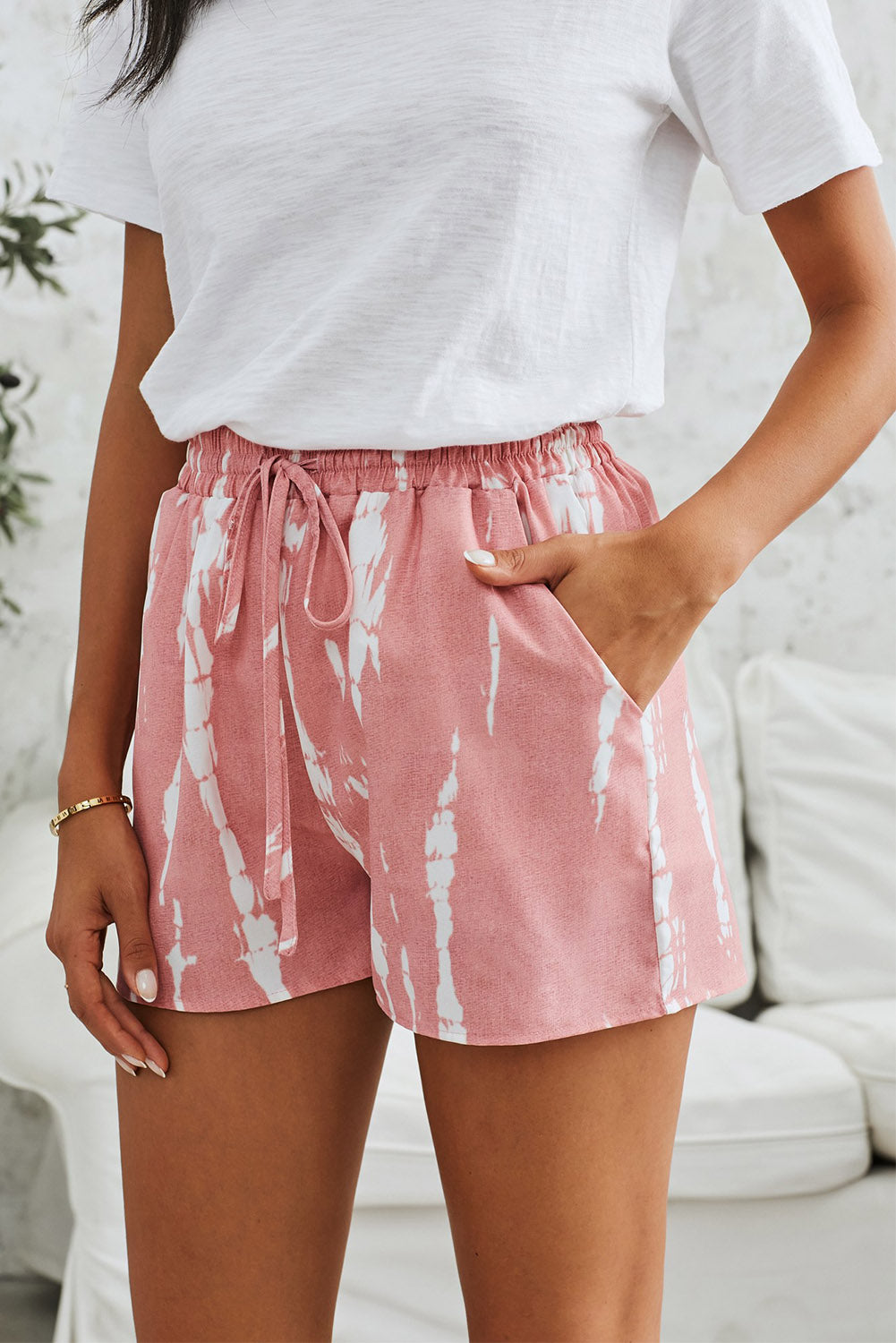 Tie Dye Drawstring Casual Shorts | Pink