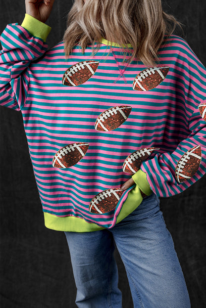 Sequin Rugby Football Graphic Colourblock Edge Game Day Sweatshirt | Green Stripe