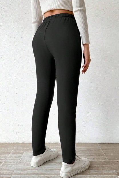 Thermal Lined Drawstring High Waist Leggings | Black