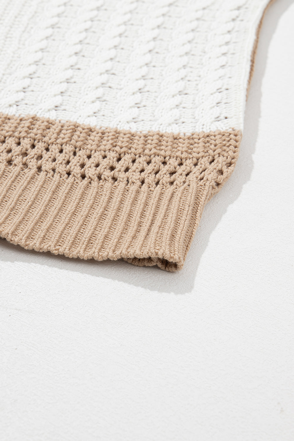 Mix Textured Knit Colourblock Patchwork Sweater | Khaki