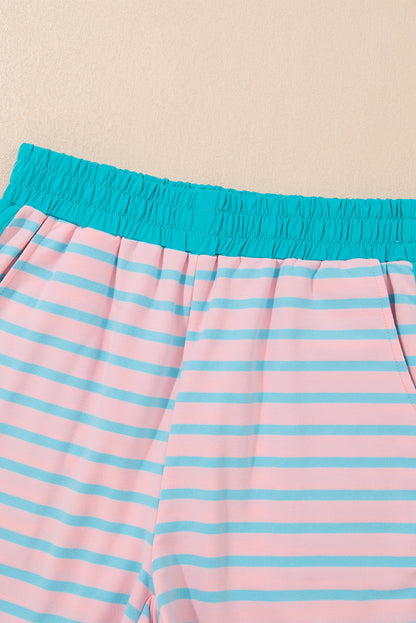 Colour Block Loose Fit Two Piece Shorts Set | Pink Stripe