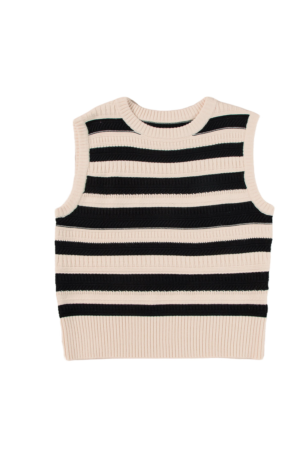 Ribbed Trim Knitted Sweater Vest | Black Stripe