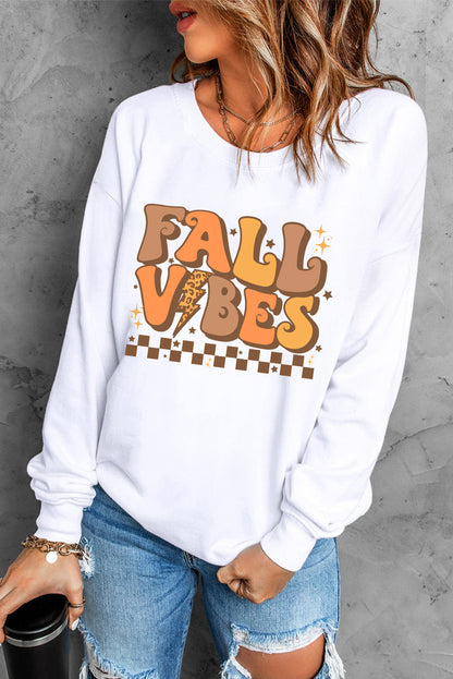 Fall Vibes Graphic Drop Shoulder Sweatshirt | Beige