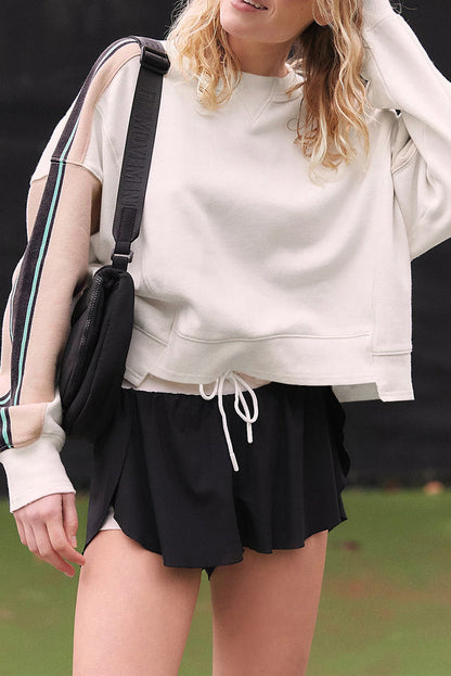 White Striped Color Block Exposed Seam Loose Active Sweatshirt