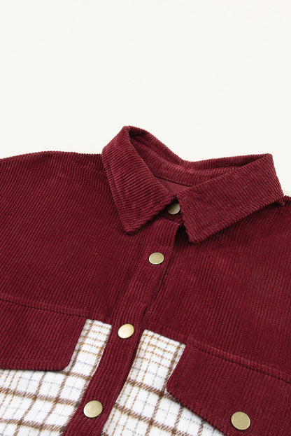 Fiery  Plaid Patchwork Button-Up Shift Shirt Jacket | Red