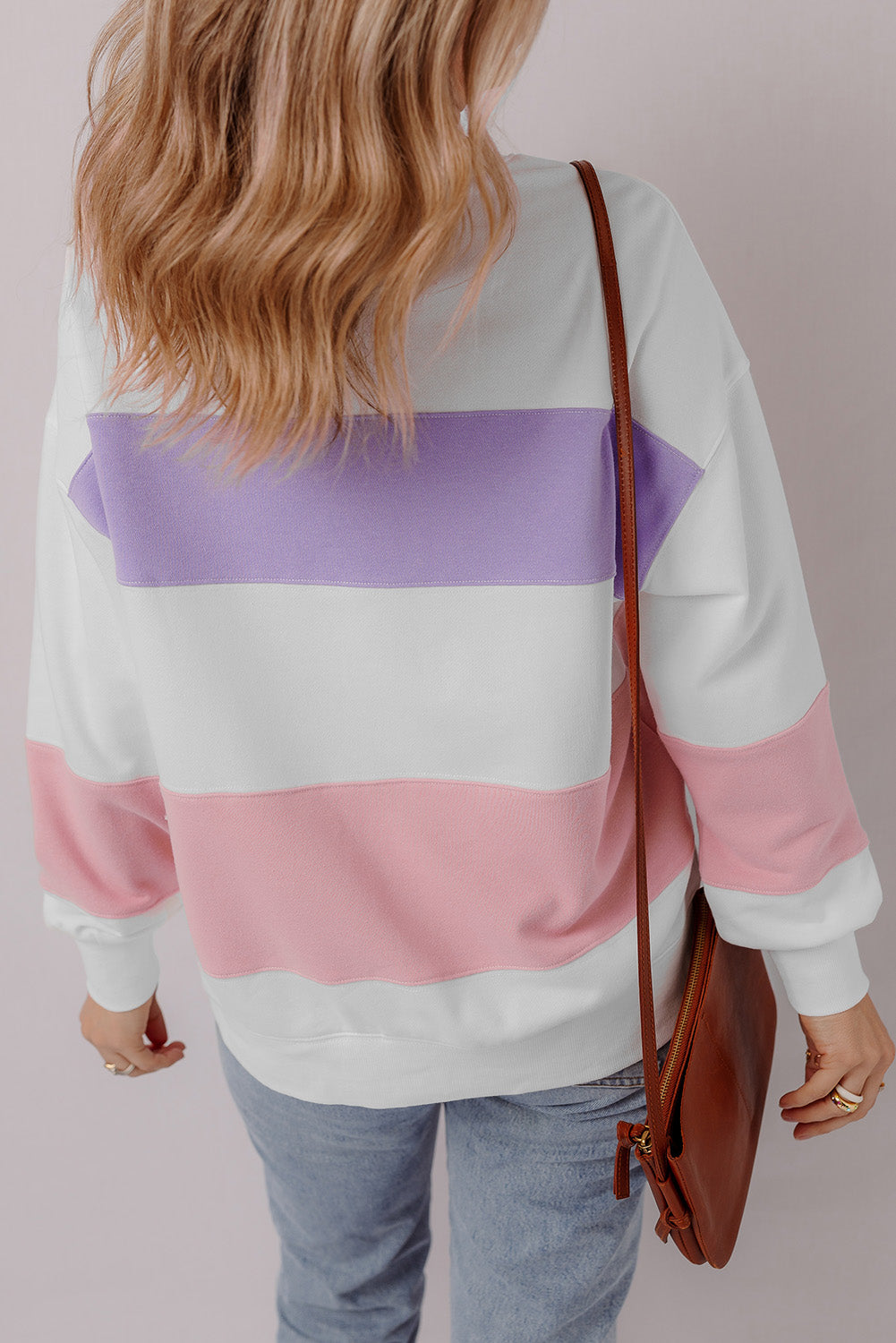 Colourblock Patchwork Drop Shoulder Crewneck Sweatshirt | Beige