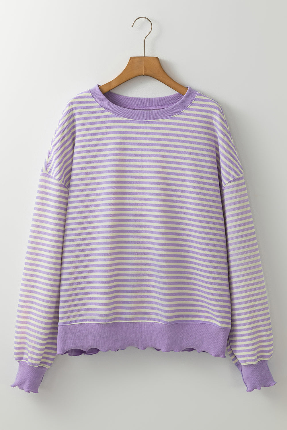 Loose Drop Shoulder Long Sleeve Top | Purple Stripe