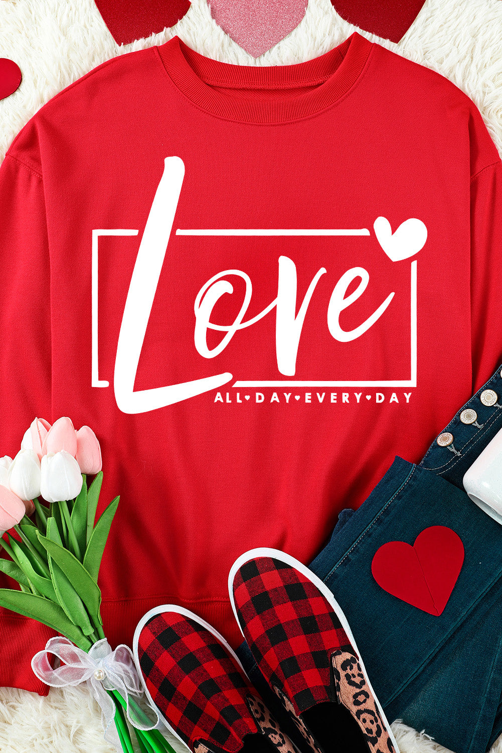 Fiery  Valentine'S Day Love Graphic Sweatshirt | Red