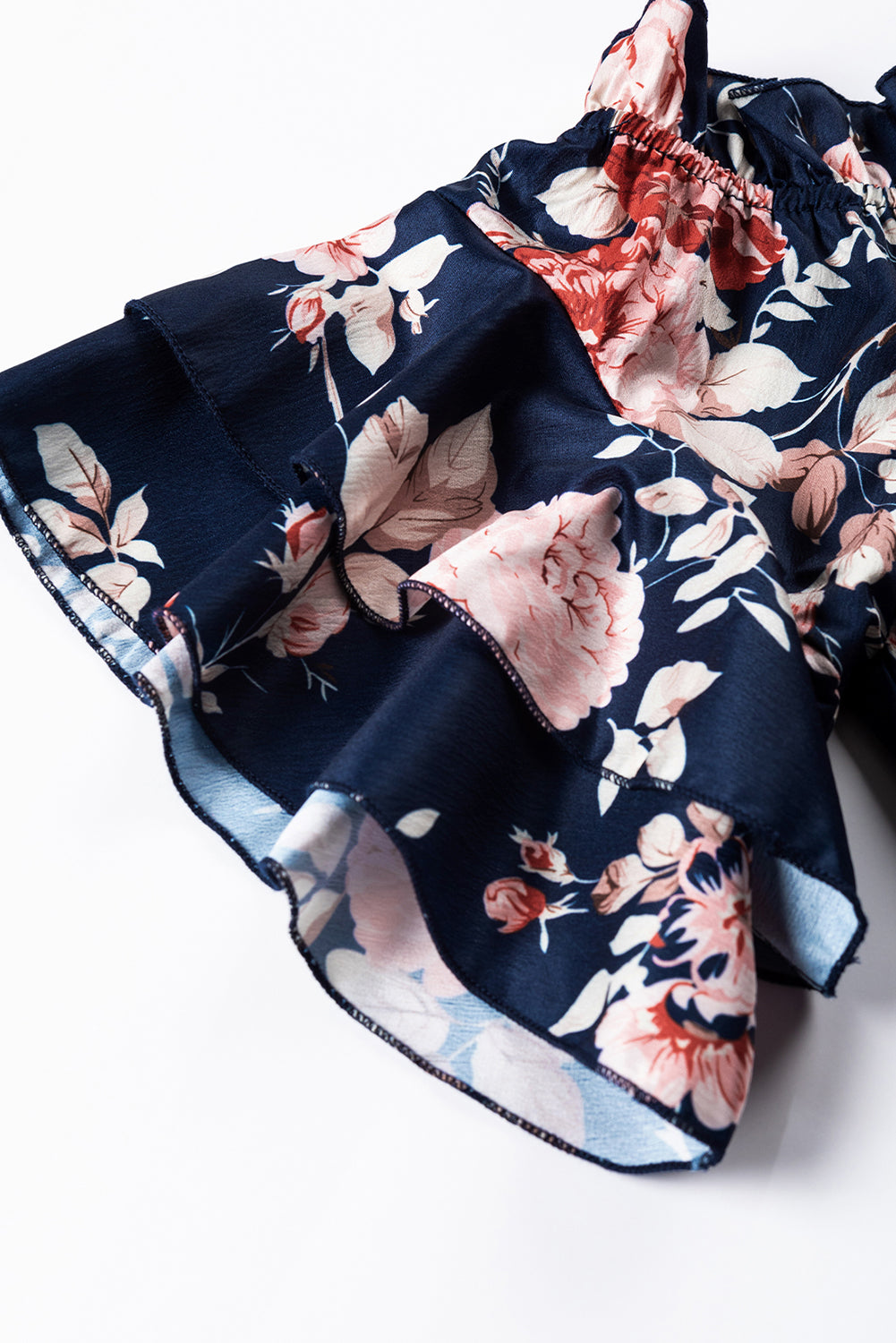 Ruffle Off Shoulder Flounce Sleeve Floral Blouse | Blue