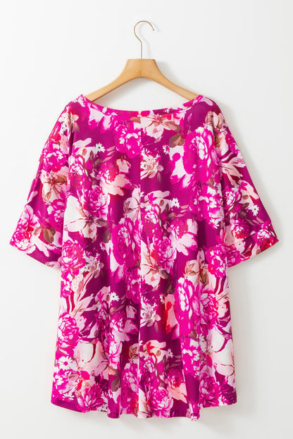 Floral Print Short Sleeve Plus Size Blouse | Red