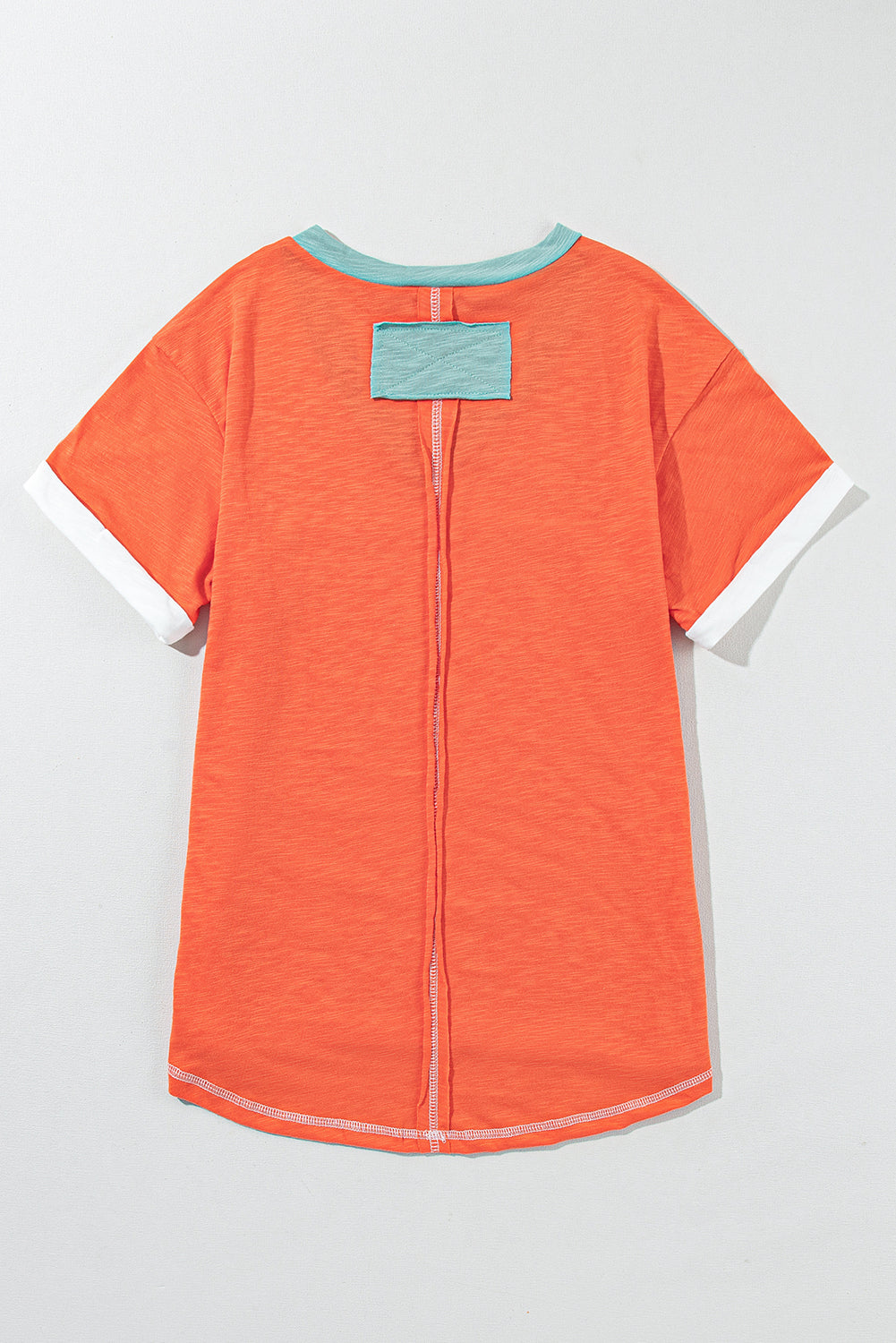 Contrast Trim Exposed Seam V Neck T-Shirt | Grapefruit Orange