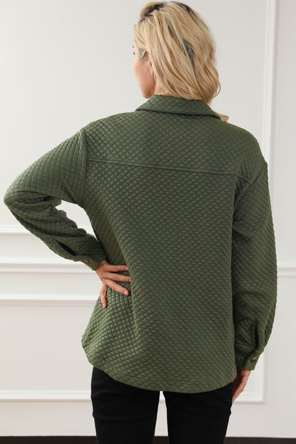 Retro Quilted Flap Pocket Button Shacket | Green