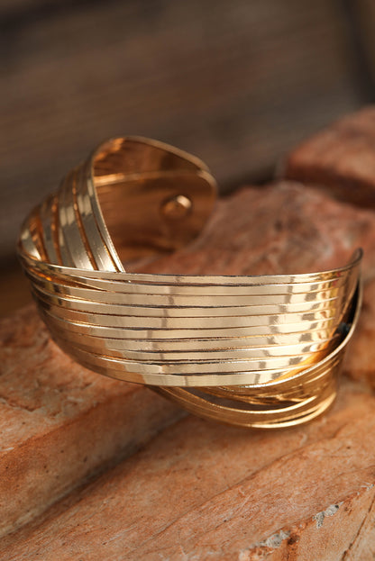 Textured Crossover Metal Cuff Bracelet | Gold