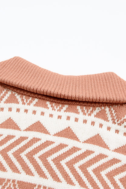 Geometry Knit Quarter Zip Sweater | Pink