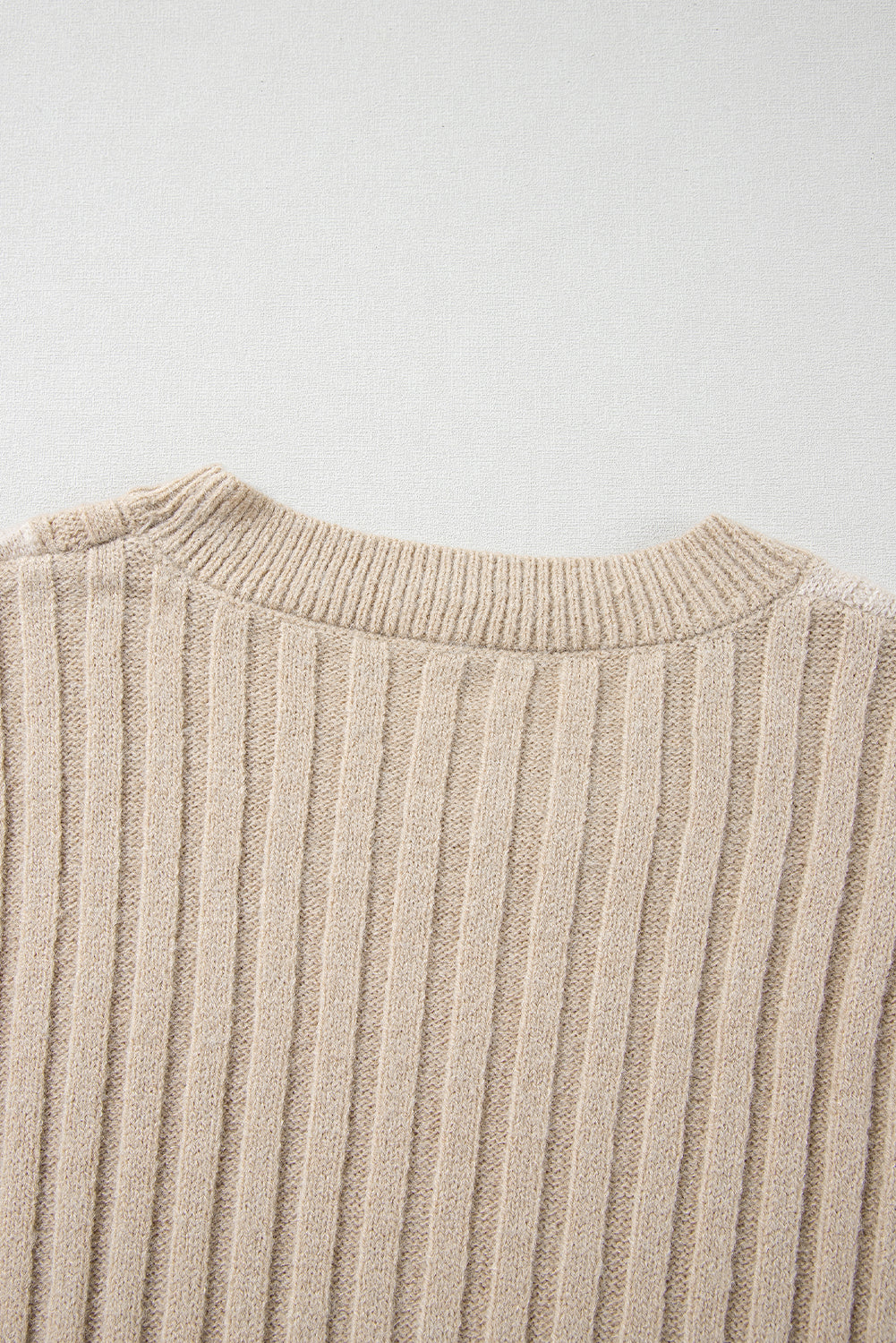 Cable Knit Colourblock Crew Neck Drop Shoulder Sweater | Khaki