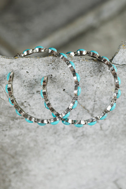 Gem Inlay Retro C-Shape Earrings | Sky Blue