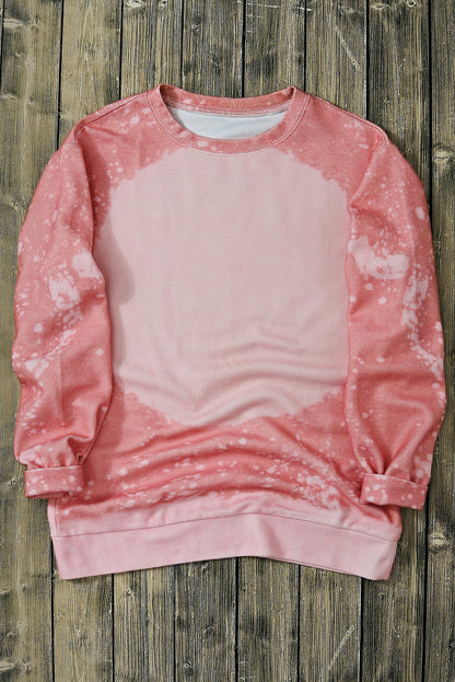 Bleached Round Neck Pullover Sweatshirt | Pink