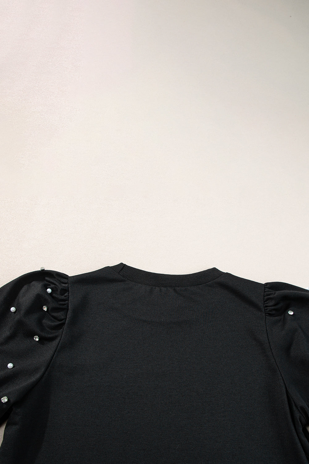 Rhinestone Pearl Puff Half Sleeve Top | Black