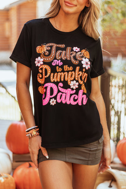 Take Me To The Pumpkin Patch Flower Print T Shirt | Black