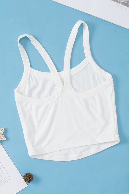 Athletic Ribbed Cropped Cami Top | White