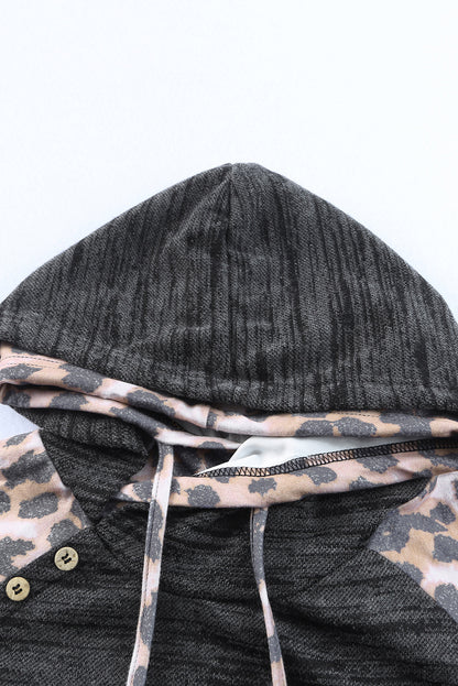 Brushed Leopard Contrast Hoodie | Gray