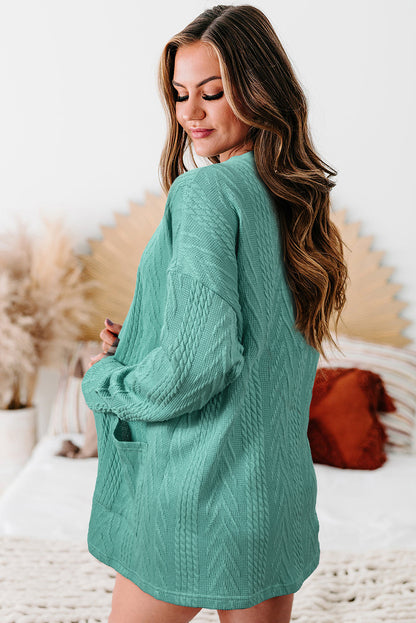 Solid Textured Open Front Cardigan With Pocket | Canton