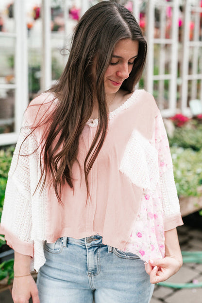 Floral Lace Crochet Patchwork Batwing Sleeve Blouse | Delicacy