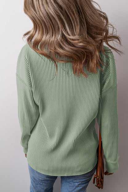 Solid Colour Corded Drop Shoulder Long Sleeve Top | Clearly Aqua