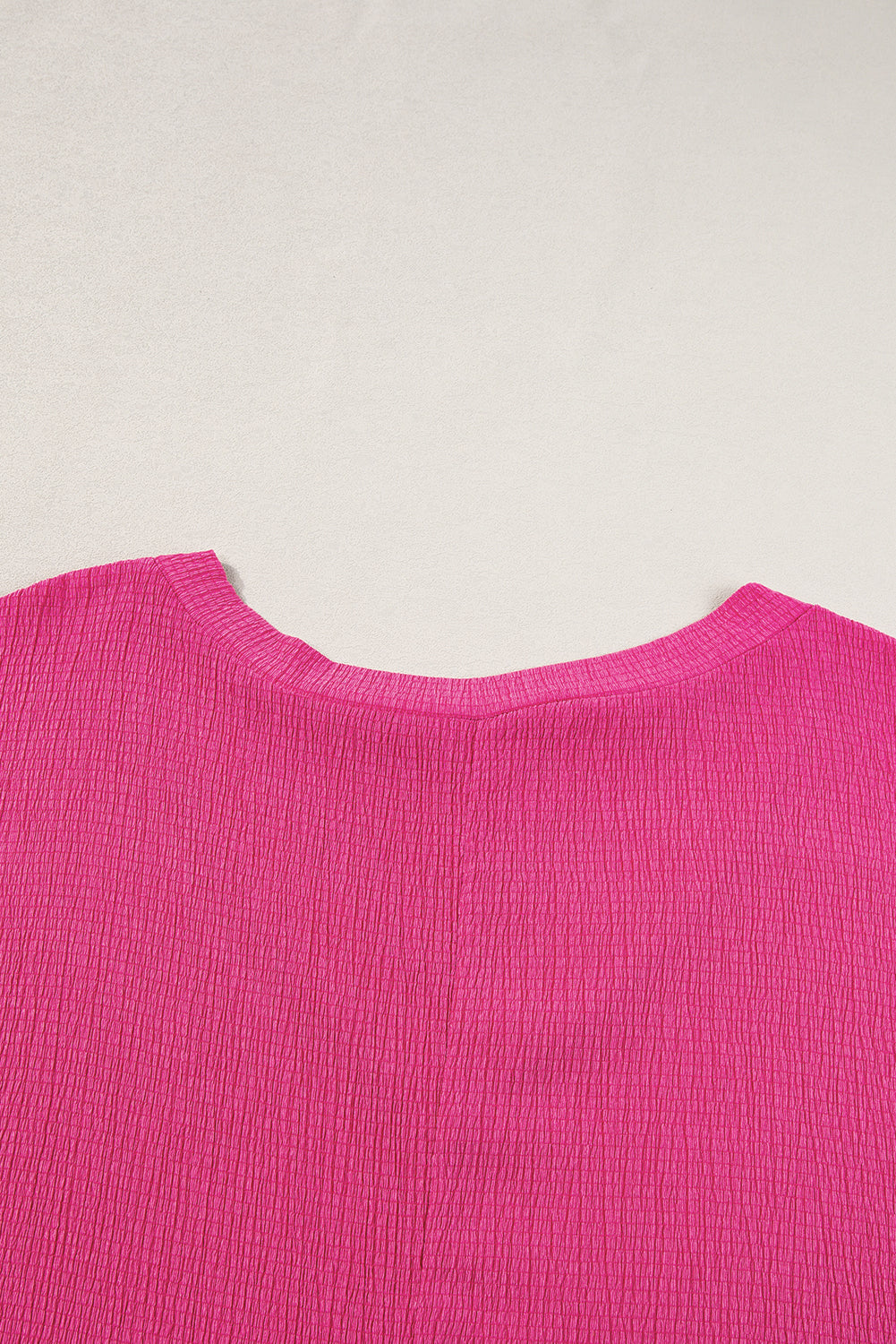 Textured V Neck Bubble Hem Plus Top | Bright Pink