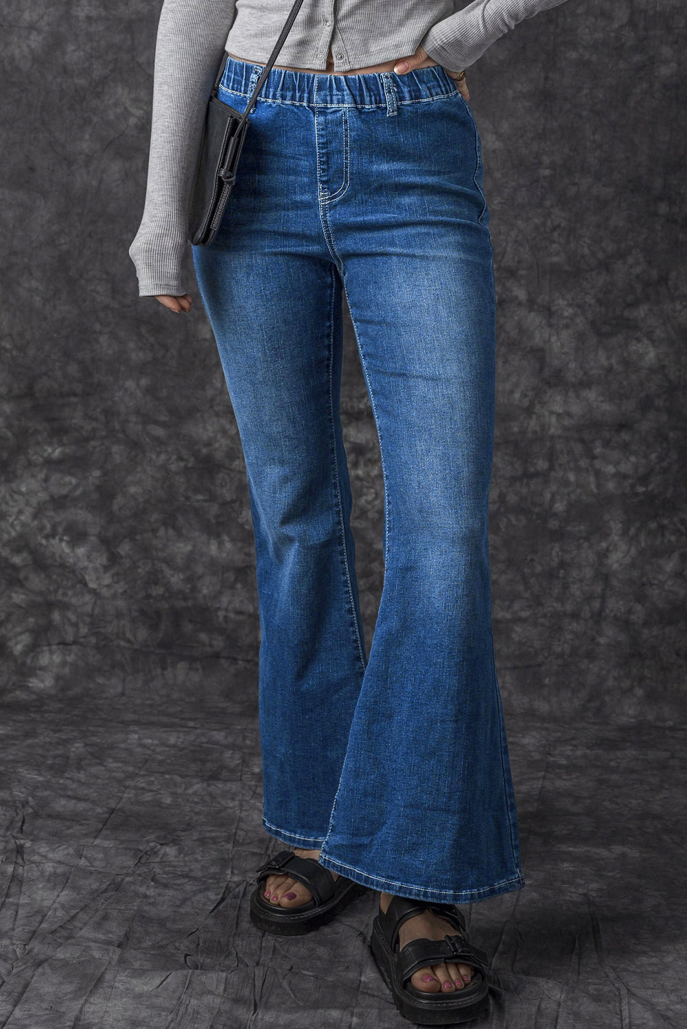 Elastic High Waist Flare Jeans | Blue