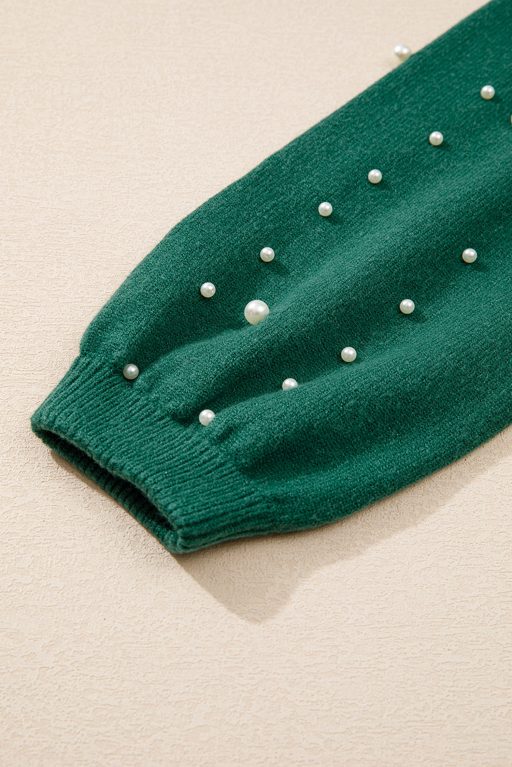 Pearled Drop Shoulder Round Neck Sweater | Evergreen