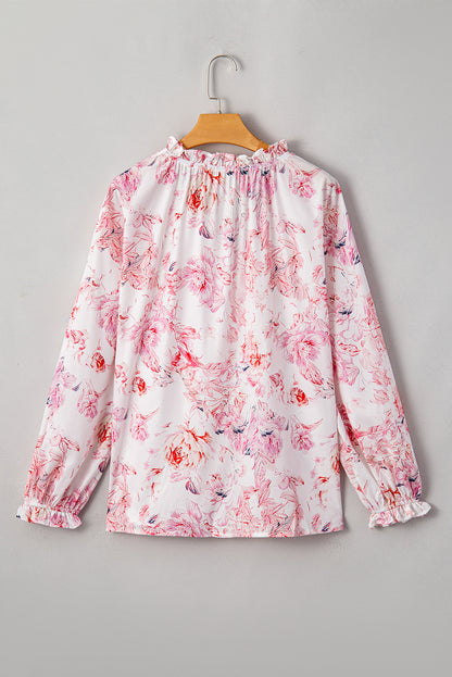 Vibrant Floral Printed Ruffle Trim Blouse | Multicolour