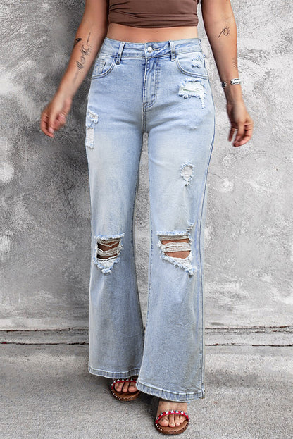 Beau Blue Vintage Light Wash Distressed Flare Jeans