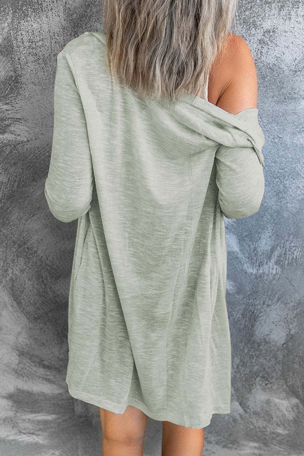 Solid Colour Open-Front Buttons Cardigan | Gray