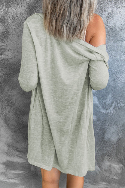 Solid Colour Open-Front Buttons Cardigan | Gray