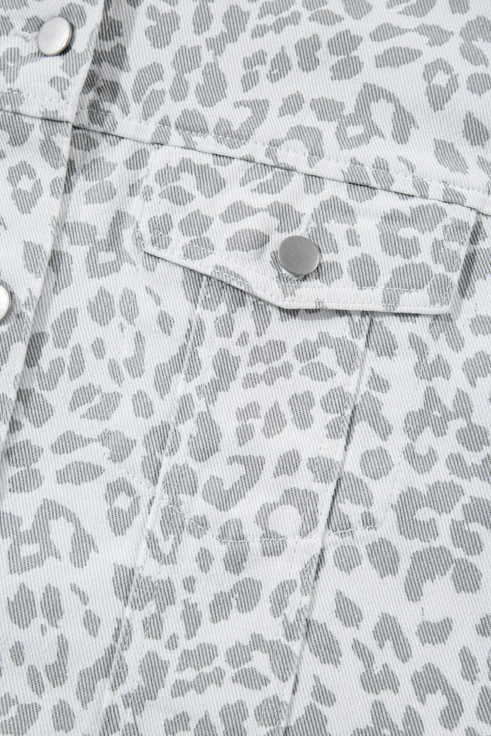 Leopard Printed Flap Pocket Denim Jacket | White