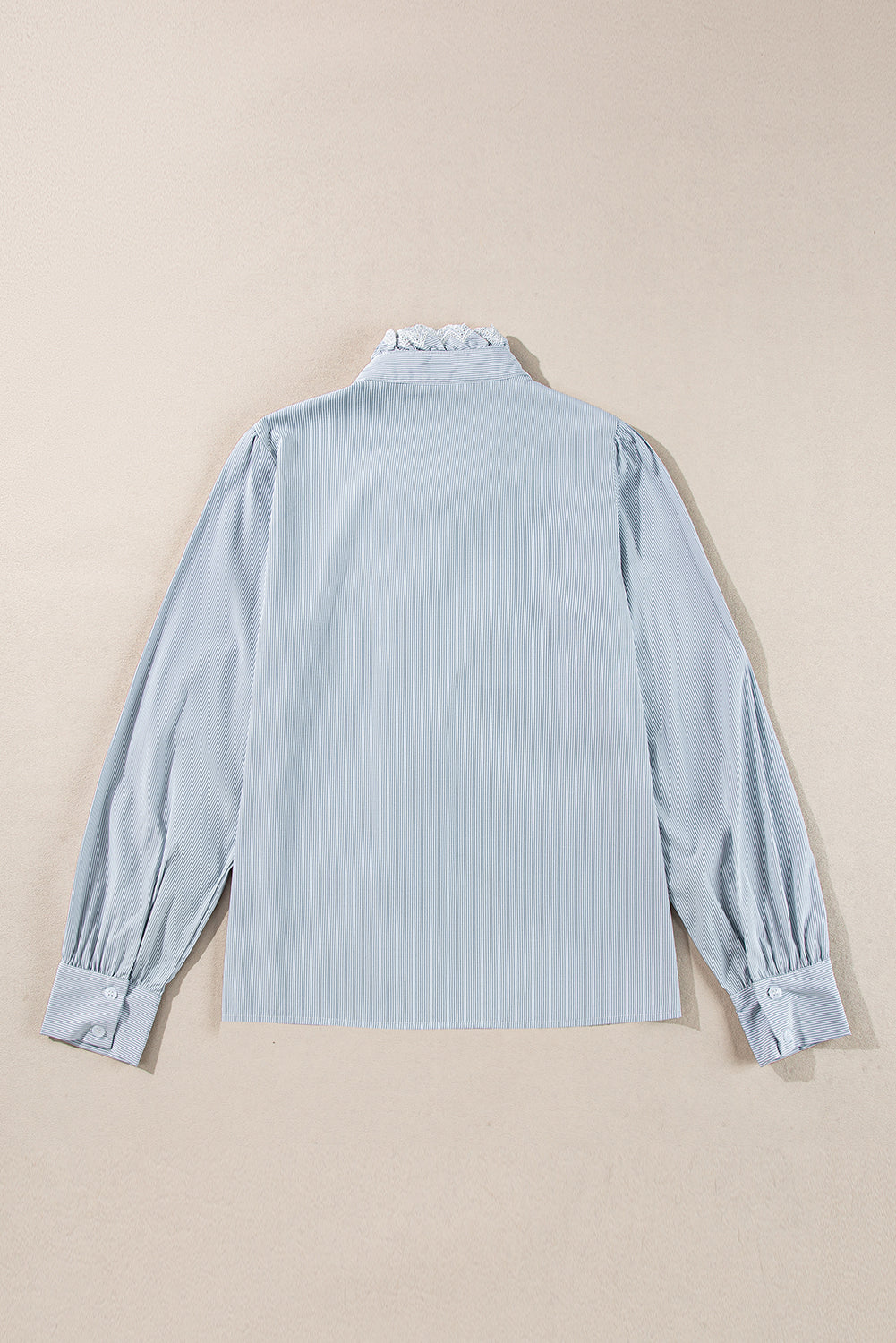 Frilled Trim Button Up Long Sleeve Shirt | Sky Blue Stripe