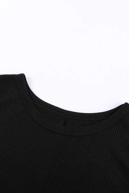 Crew Neck Waffle Tank Top | Black