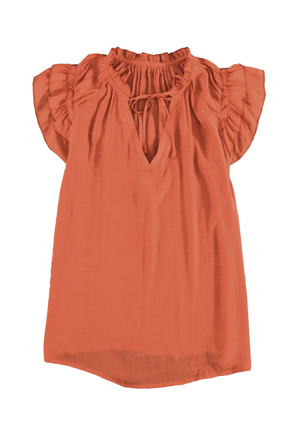 Tiered Ruffled Drawstring V Neck Top | Red