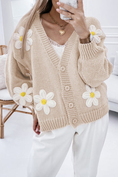 Elegant Flower Decor Button Front Cardigan | Parchment