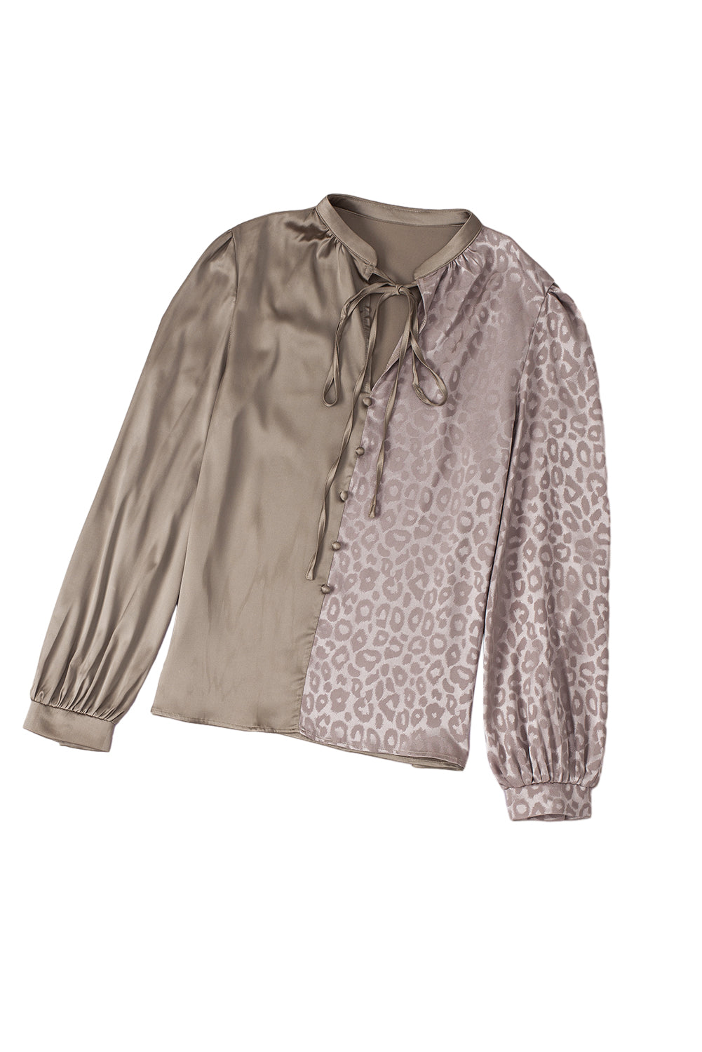 Contrast Half Leopard Jacquard Satin Blouse | Light French Beige