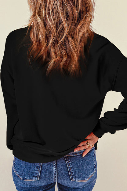 Sequined Game Day Graphic Crew Neck Sweatshirt | Black