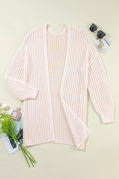 Hollowed Crochet Drop Shoulder Open Front Cardigan | Jet Stream