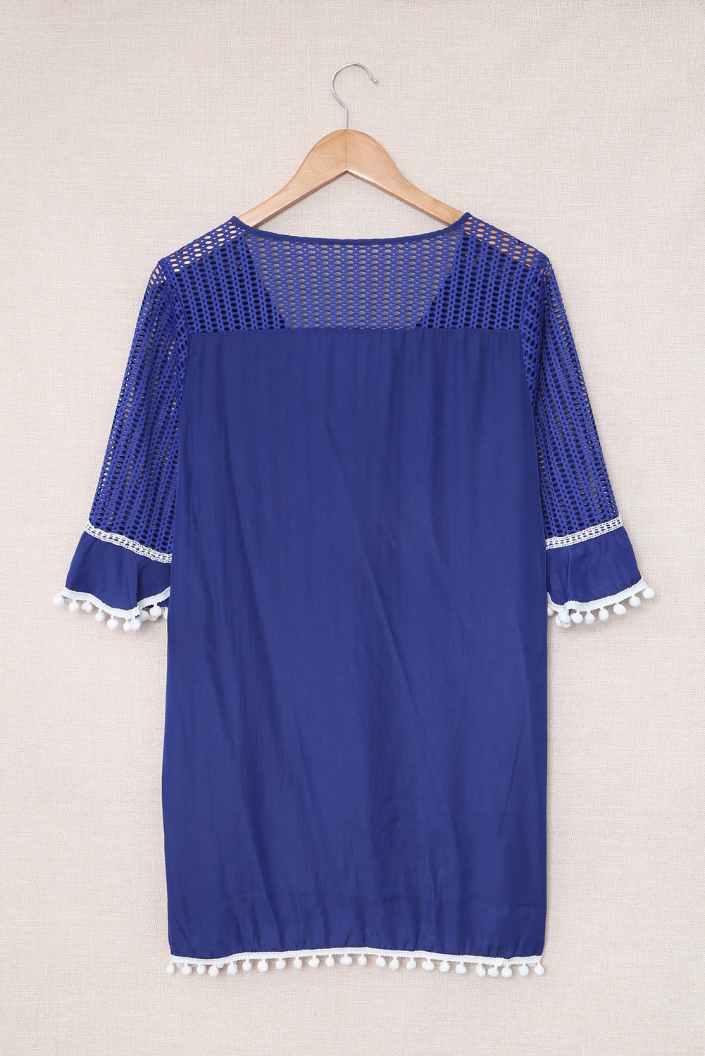 Crochet Pom Pom Trim Beach Tunic Cover Up | Blue