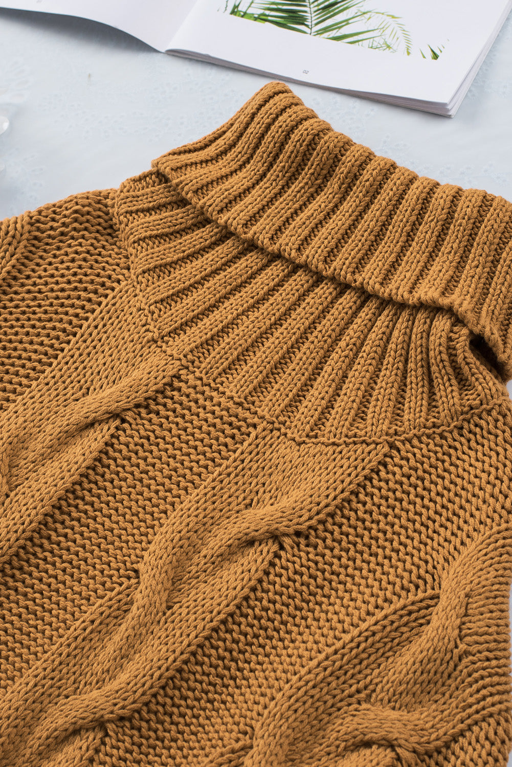 Cuddle Weather Cable Knit Handmade Turtleneck Sweater | Yellow