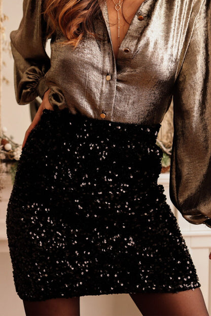 Sequin Bodycon Mini Skirt | Black