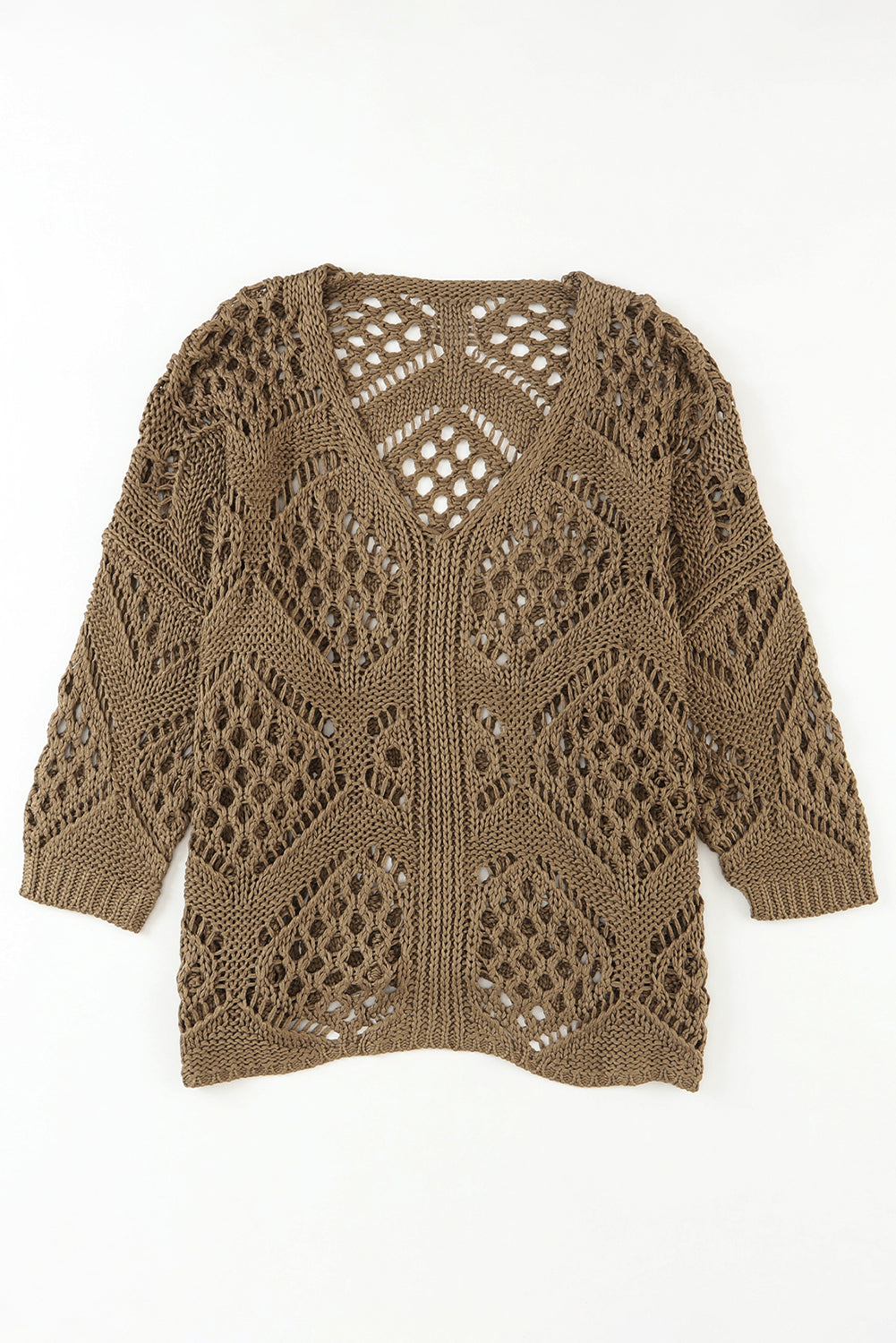 Hollowed Knit V Neck Dolman Sleeve Sweater | Khaki